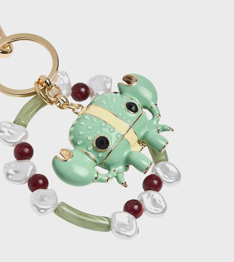 Beaded Crab Charm Keychain