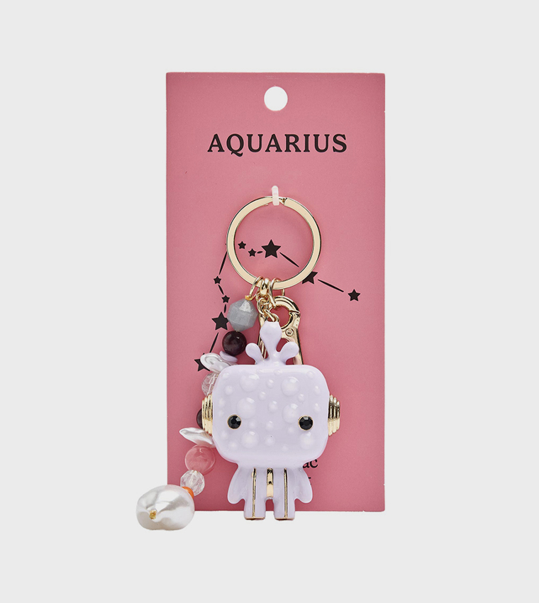 Beaded Aquarius Charm Keychain