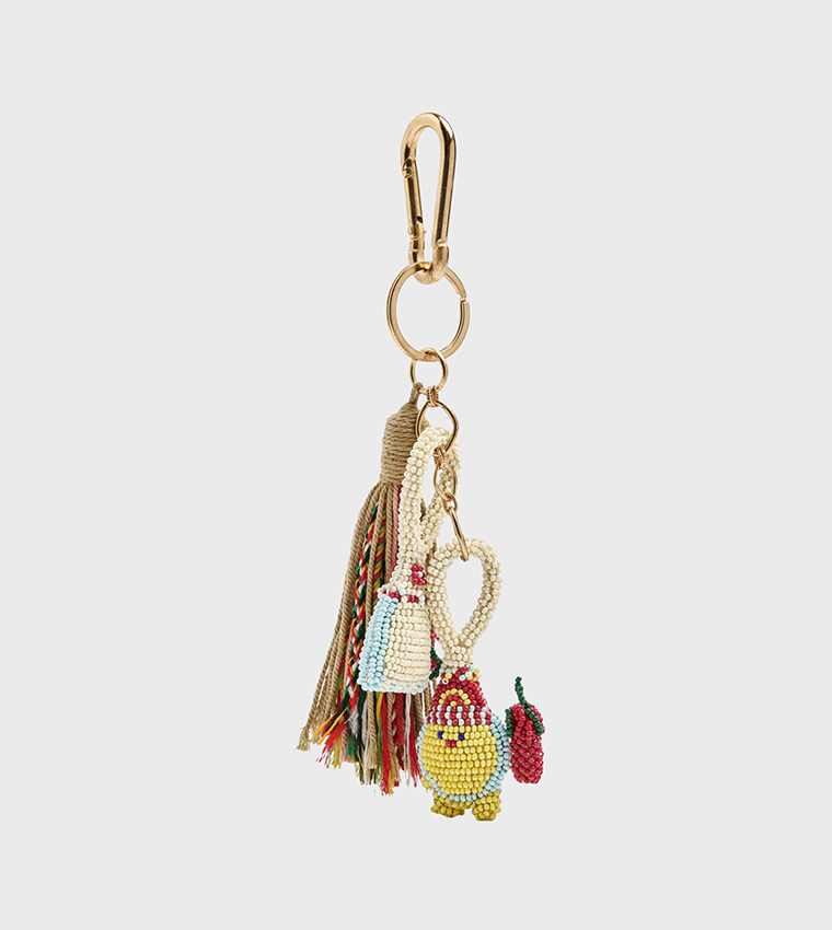 Beaded Chick Charm Keychain