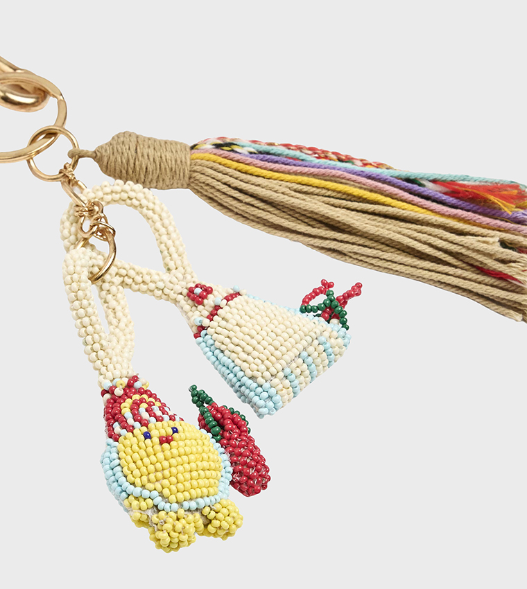Beaded Chick Charm Keychain