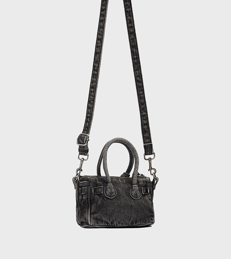 Washed Push Lock Denim Handheld Bag
