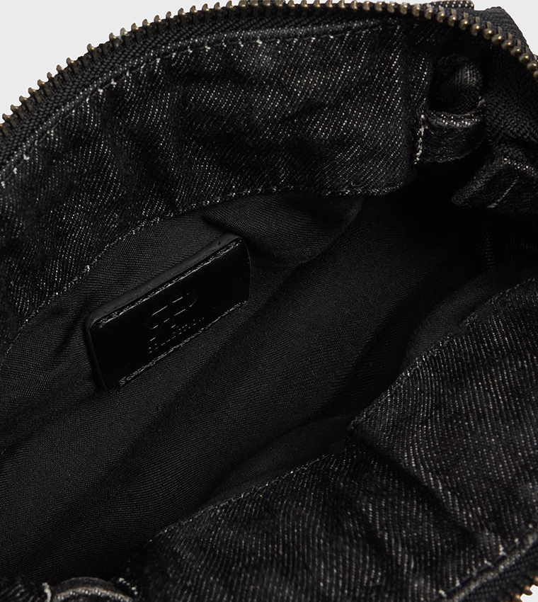 Washed Push Lock Denim Handheld Bag