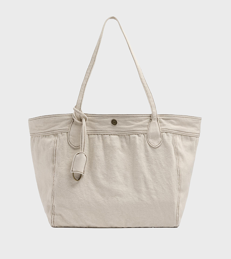 Solid Canvas Snap Button Tote Bag