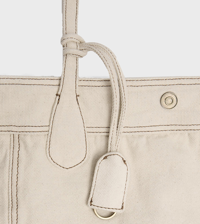 Solid Canvas Snap Button Tote Bag