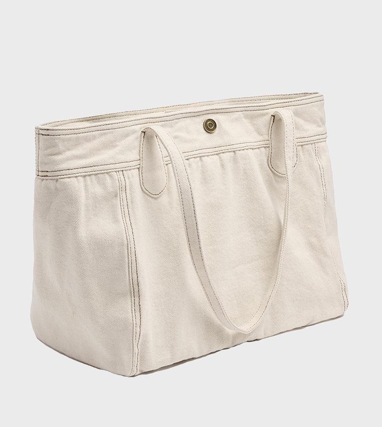 Solid Canvas Snap Button Tote Bag