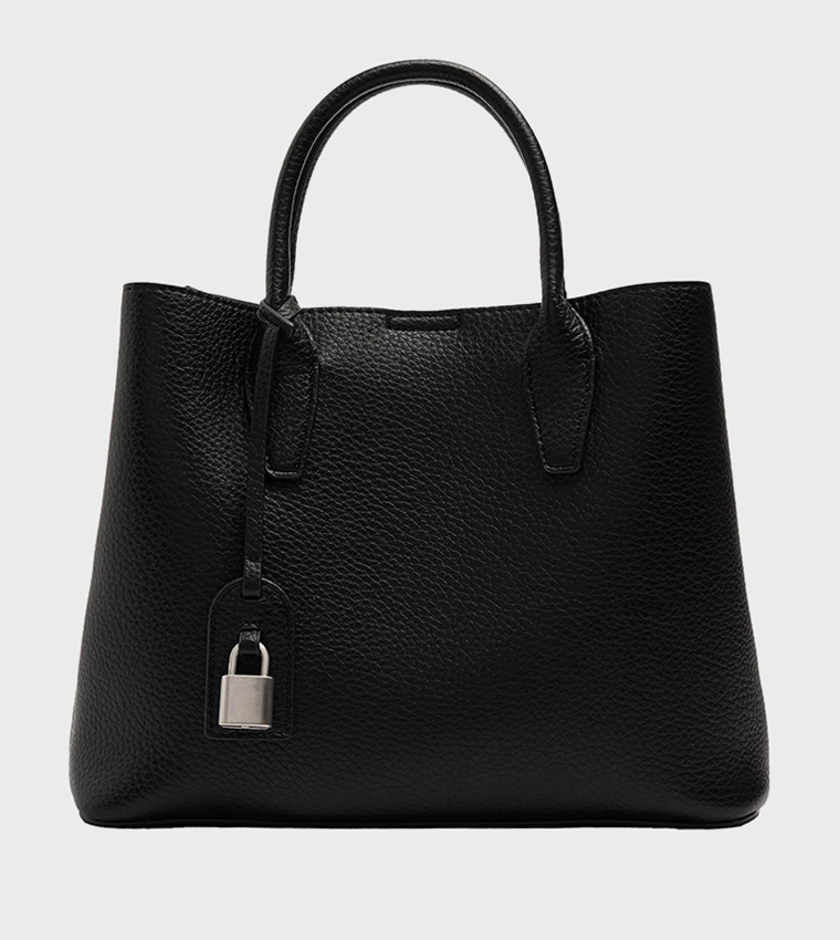 Textured Lock Charm Tote Bag