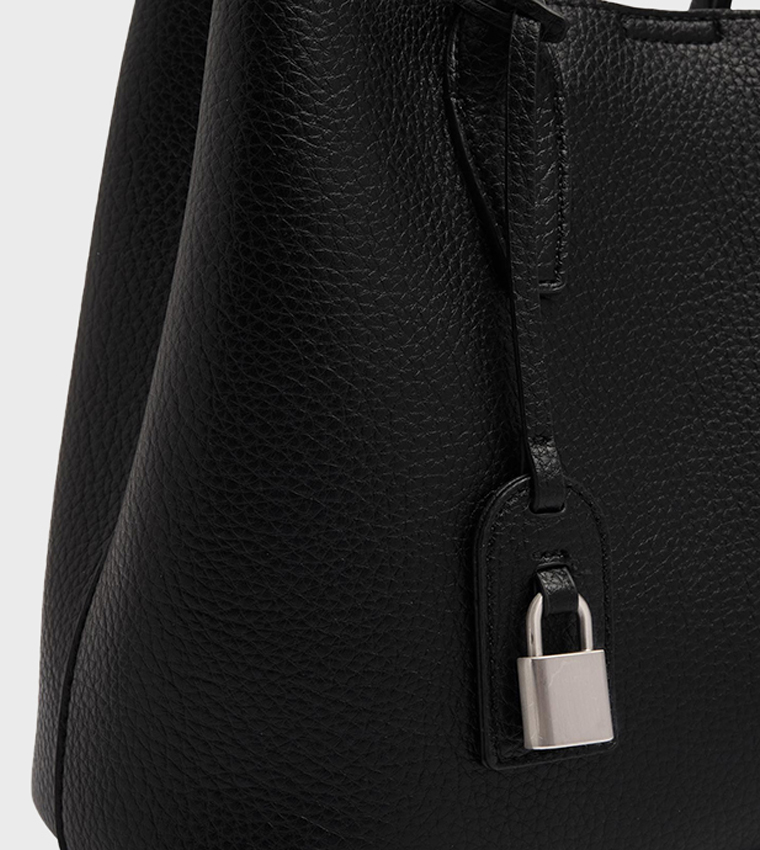 Textured Lock Charm Tote Bag