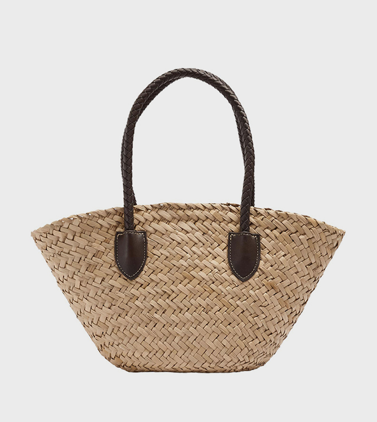 Braided Straw Tote Bag, Medium