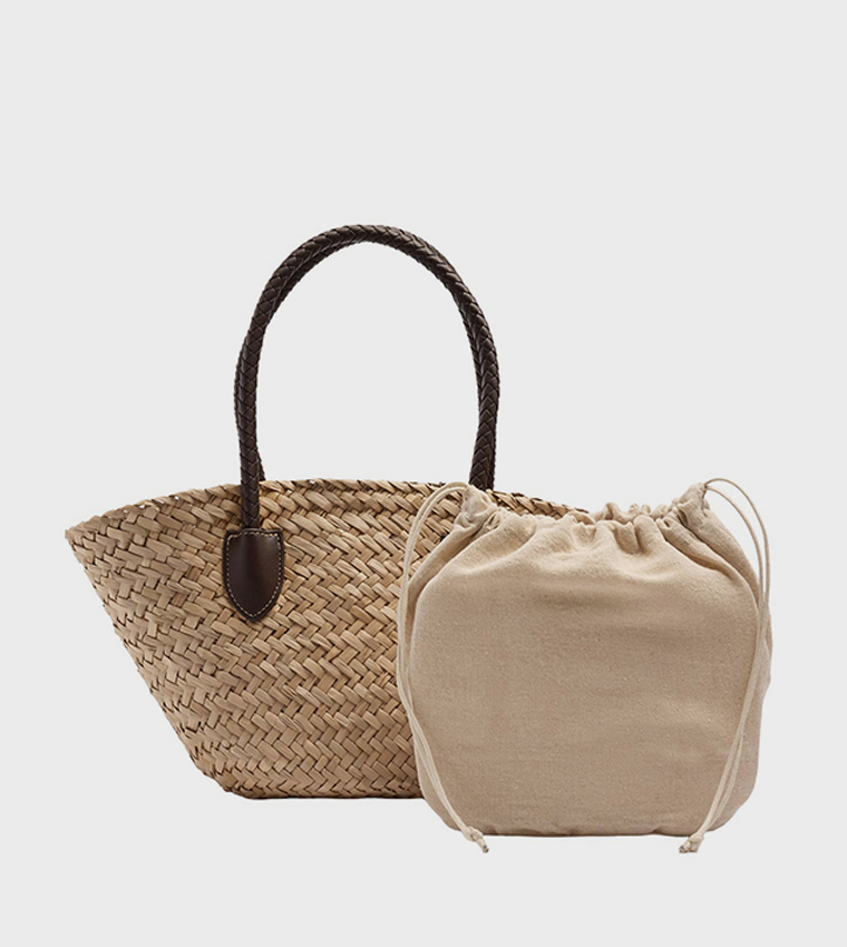 Braided Straw Tote Bag, Medium