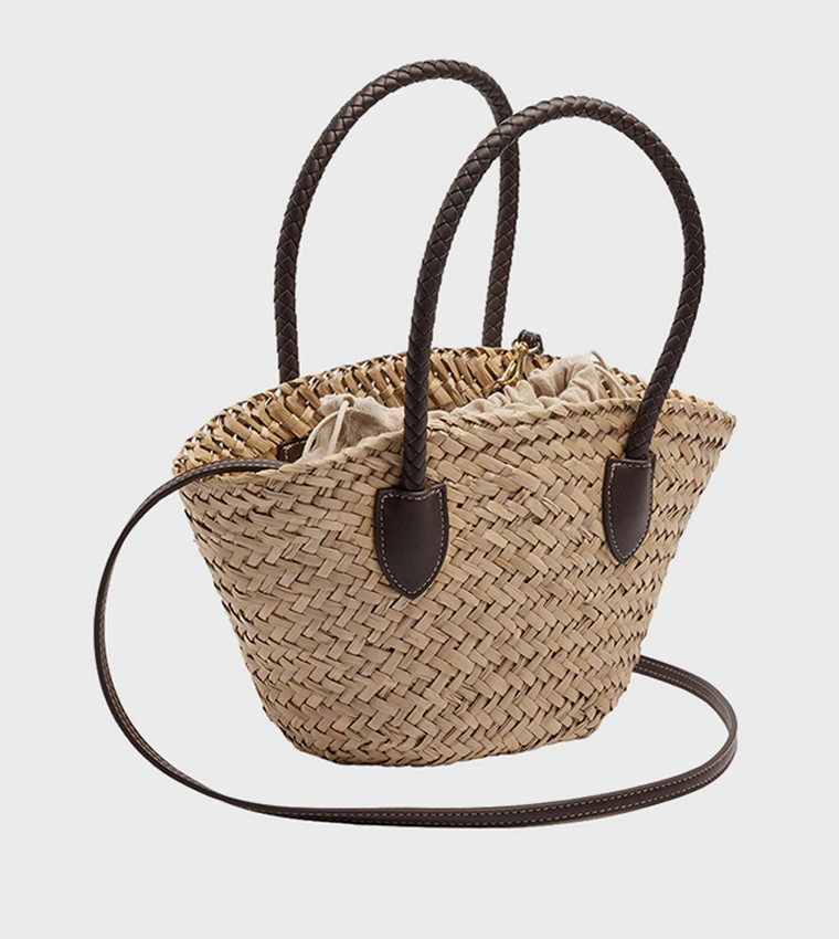 Braided Straw Tote Bag, Medium