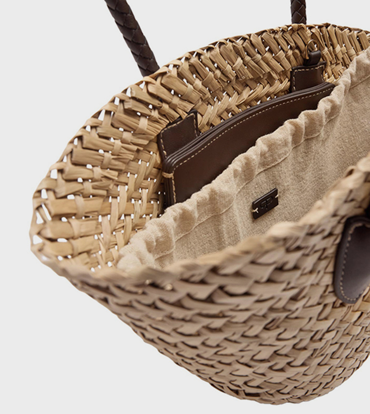 Braided Straw Tote Bag, Medium
