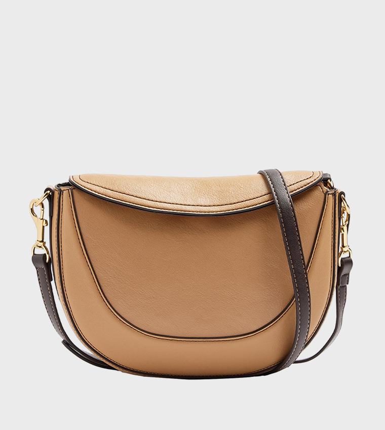 Solid Snap Button Flap Crossbody Bag