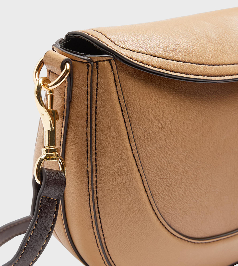 Solid Snap Button Flap Crossbody Bag