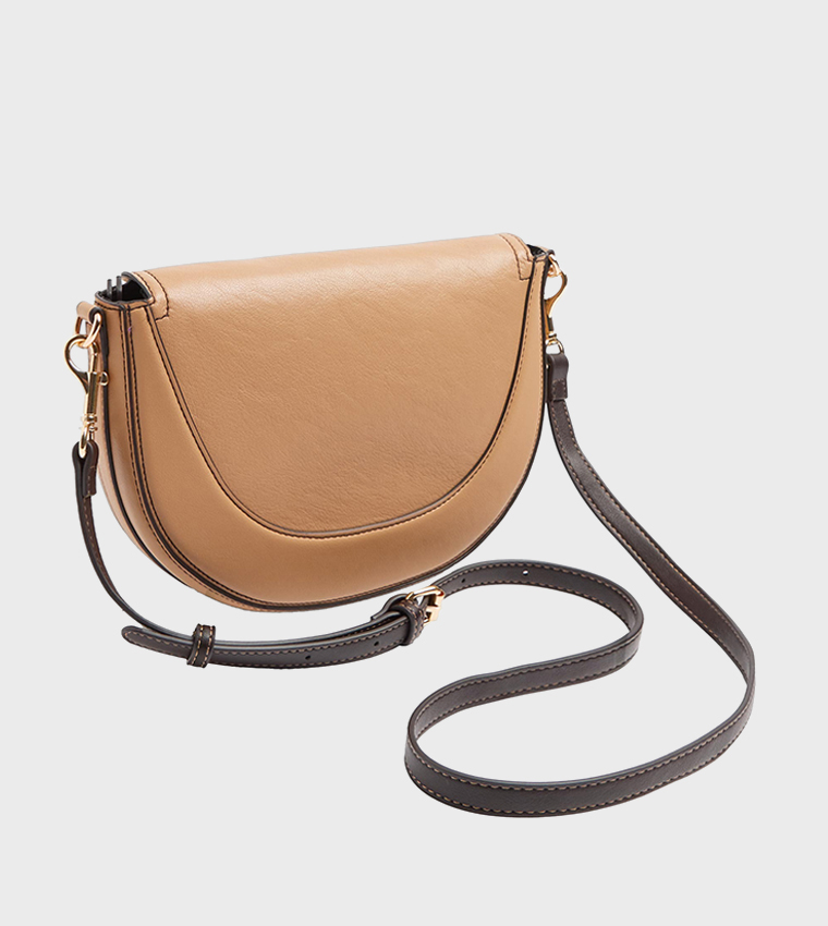 Solid Snap Button Flap Crossbody Bag
