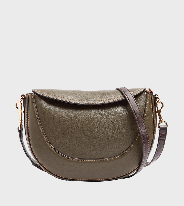 Solid Flap Snap Button Crossbody Bag