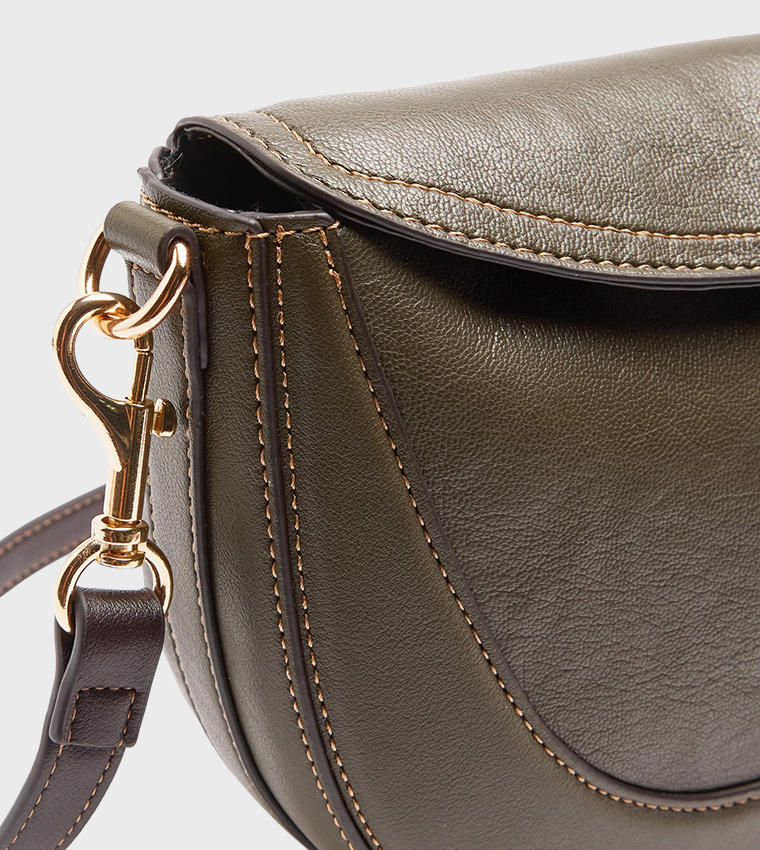 Solid Flap Snap Button Crossbody Bag