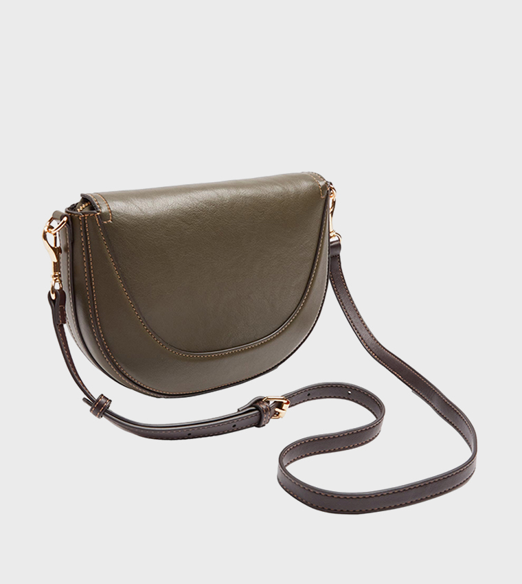 Solid Flap Snap Button Crossbody Bag
