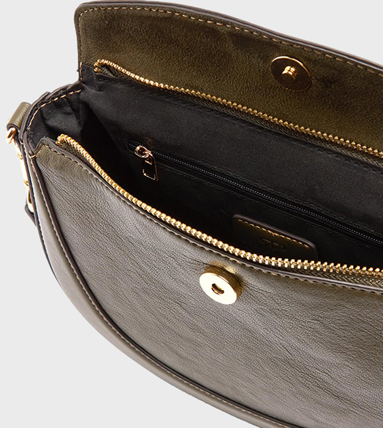 Solid Flap Snap Button Crossbody Bag