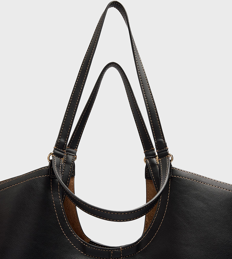 Bridge Solid Contrast Stitch Tote Bag
