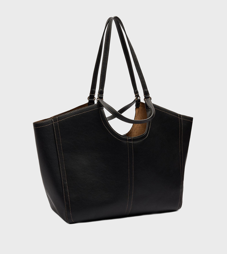 Bridge Solid Contrast Stitch Tote Bag