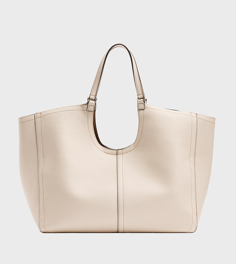 Solid Topstitched Open Top Tote Bag, Large