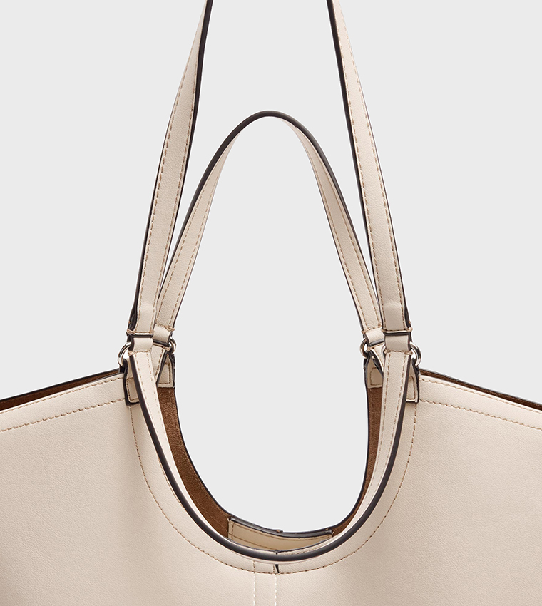 Solid Topstitched Open Top Tote Bag, Large