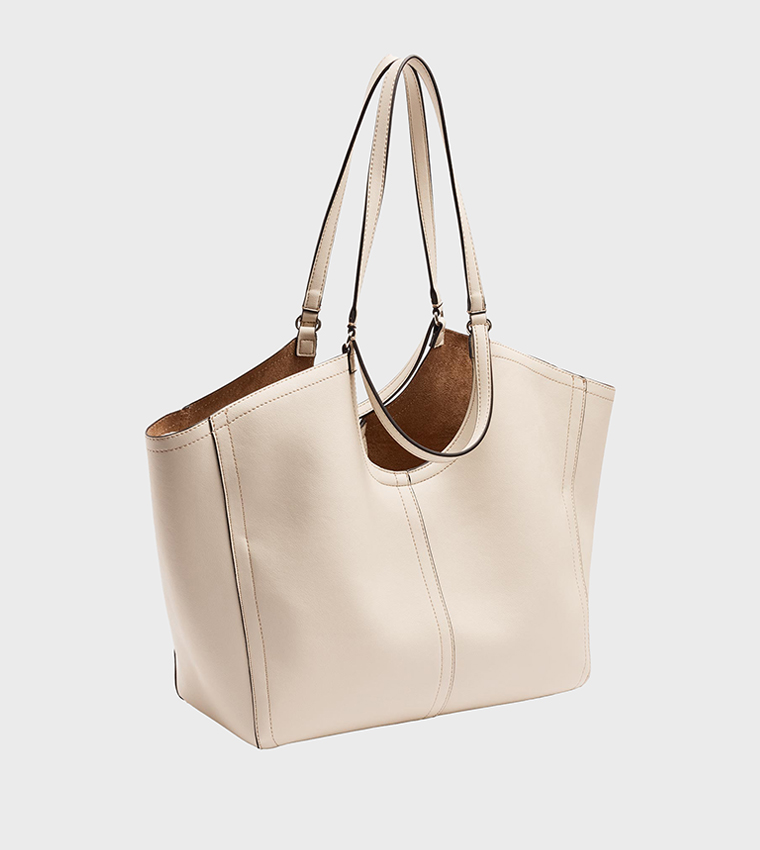 Solid Topstitched Open Top Tote Bag, Large