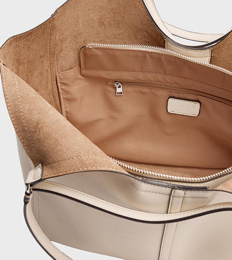 Solid Topstitched Open Top Tote Bag, Large