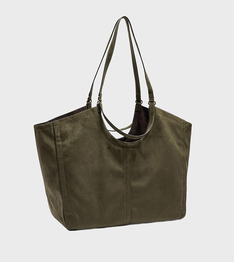 Solid Topstitched Open Top Tote Bag