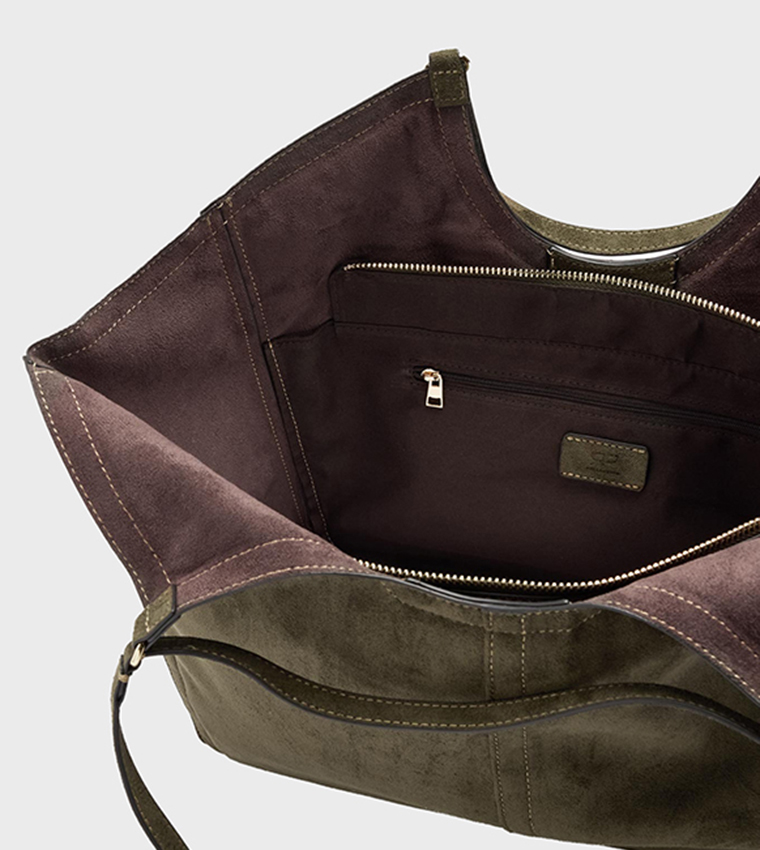 Solid Topstitched Open Top Tote Bag