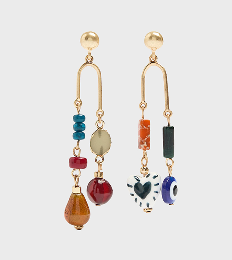 Ceramic Bead Asymmetric Drop Earrings