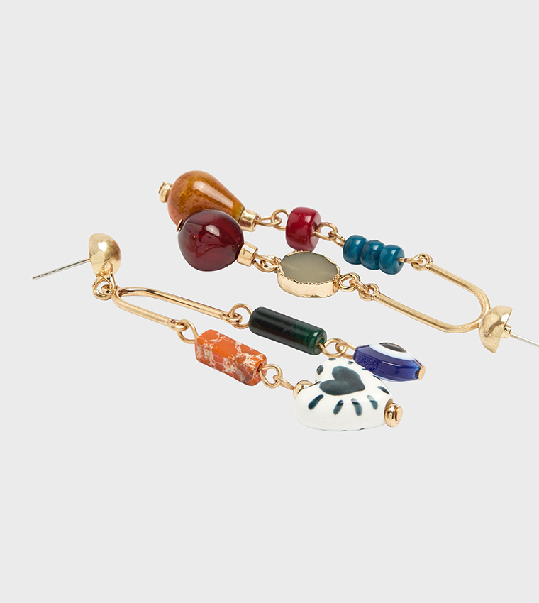 Ceramic Bead Asymmetric Drop Earrings