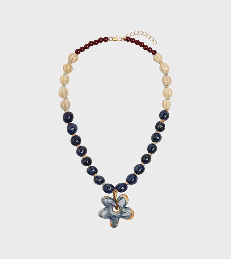 Ceramic Beads Flower Pendant Necklace