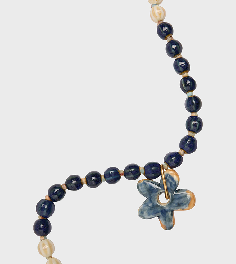 Ceramic Beads Flower Pendant Necklace