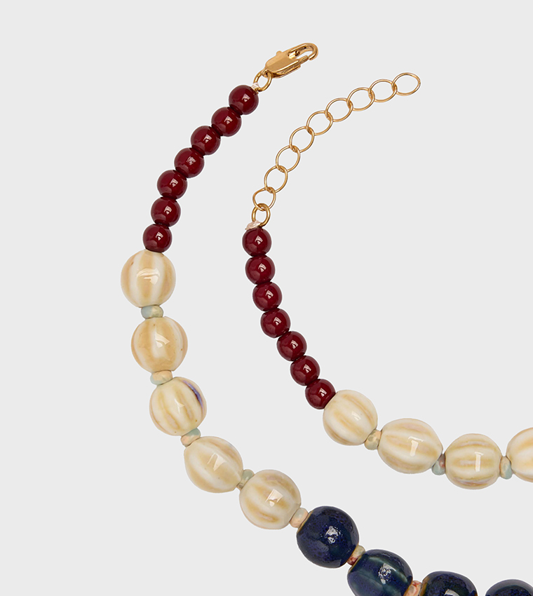 Ceramic Beads Flower Pendant Necklace