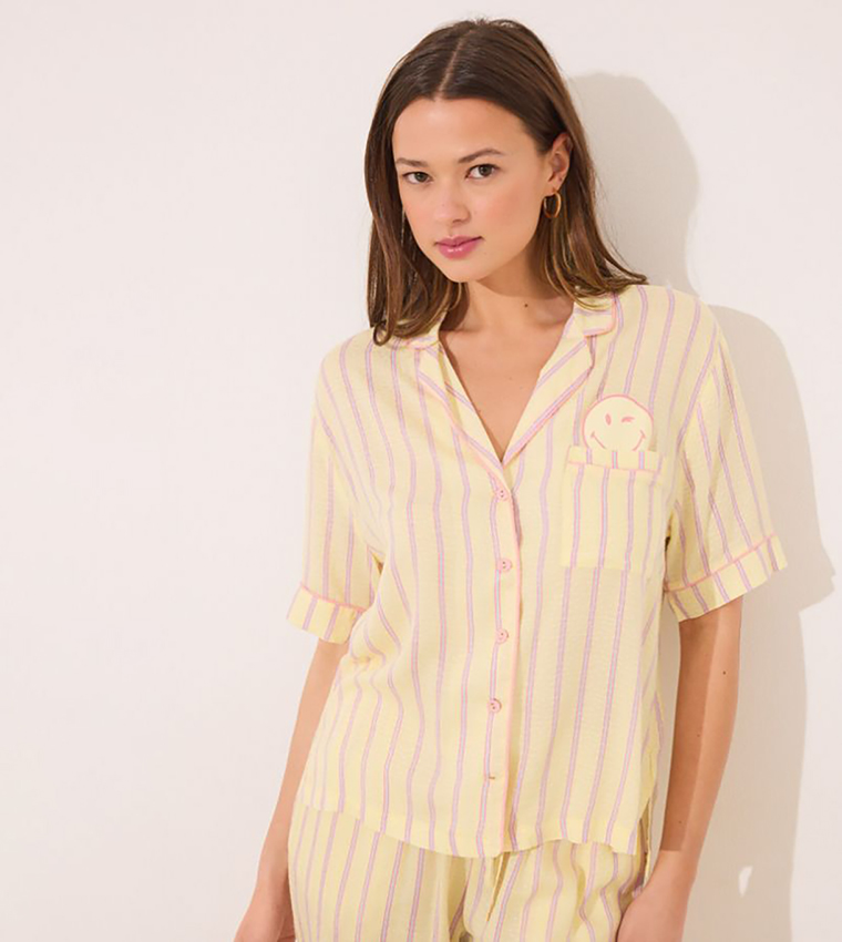 Striped Short Sleeves Satin Pyjama Set