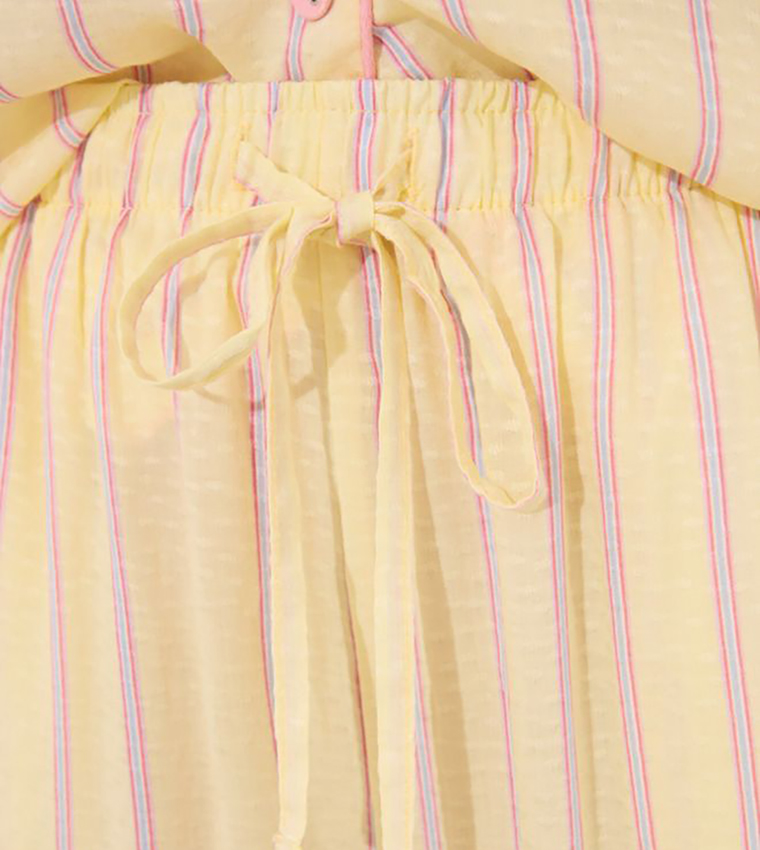 Striped Short Sleeves Satin Pyjama Set