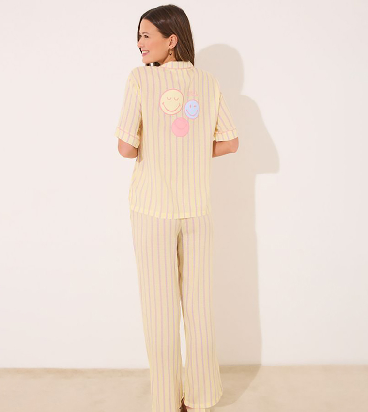 Striped Short Sleeves Satin Pyjama Set