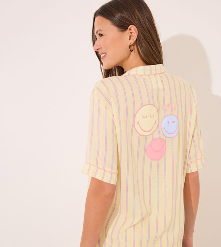 Striped Short Sleeves Satin Pyjama Set