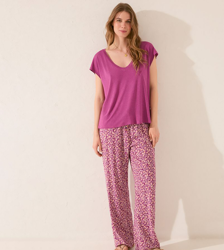 Solid Short Sleeves Viscose Lounge T-Shirt