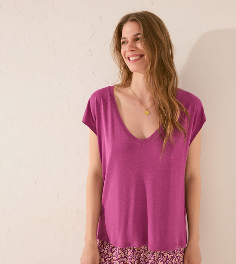 Solid Short Sleeves Viscose Lounge T-Shirt