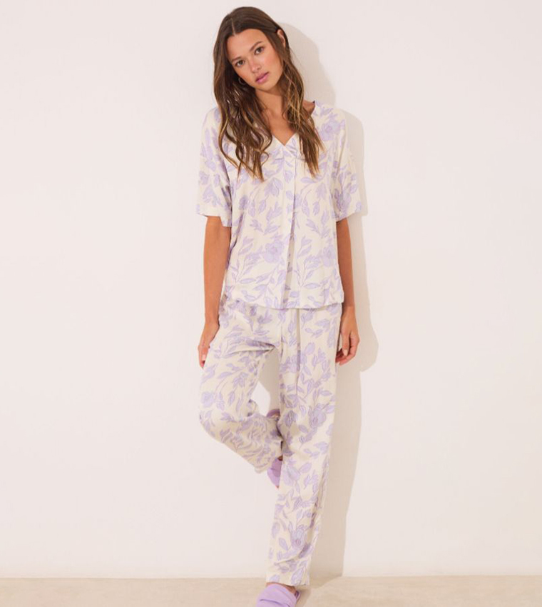 Printed Viscose Long Pyjama Set