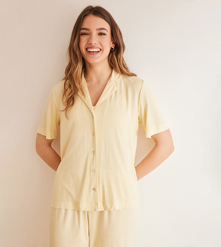 Striped Button Detail Pyjama Set