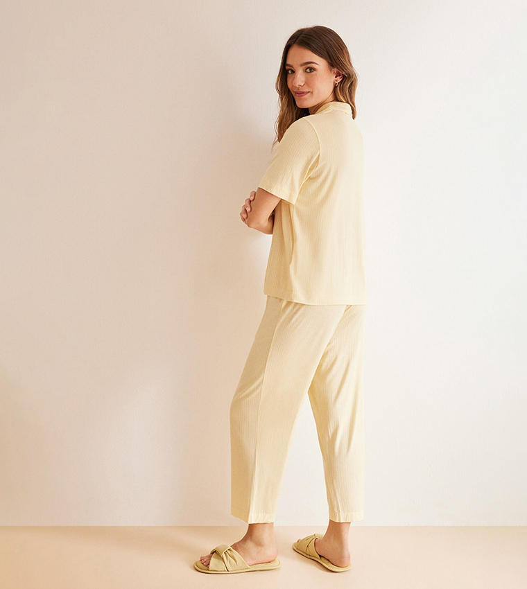 Striped Button Detail Pyjama Set