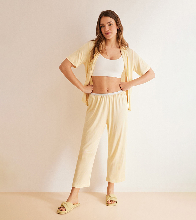 Striped Button Detail Pyjama Set