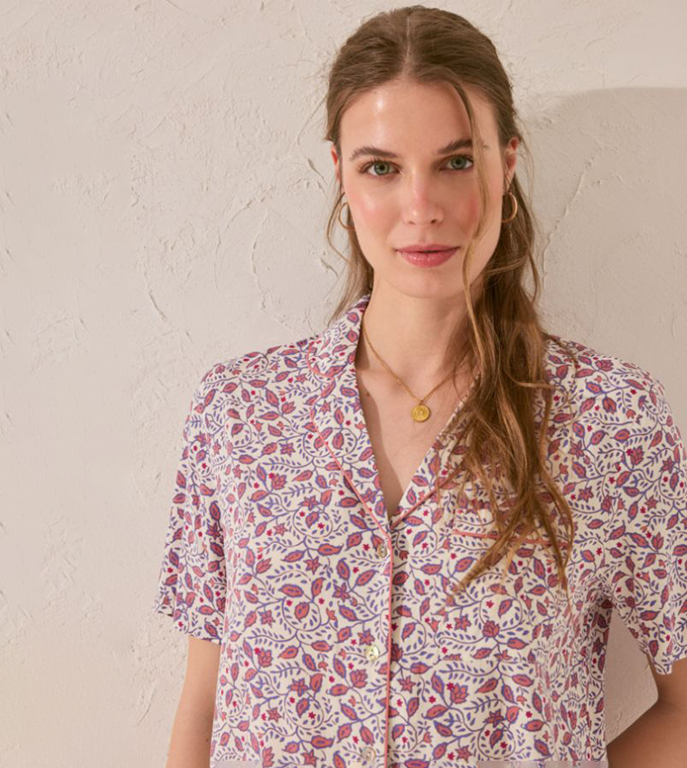 Printed Short Sleeves Viscose Pyjama Set