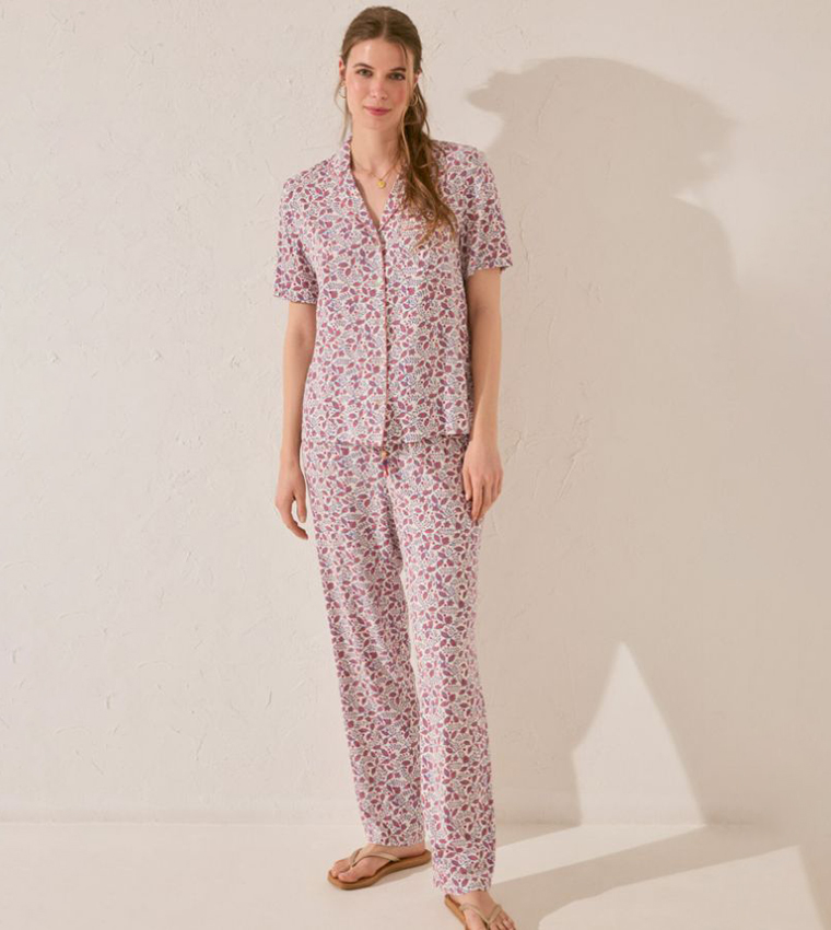 Printed Short Sleeves Viscose Pyjama Set