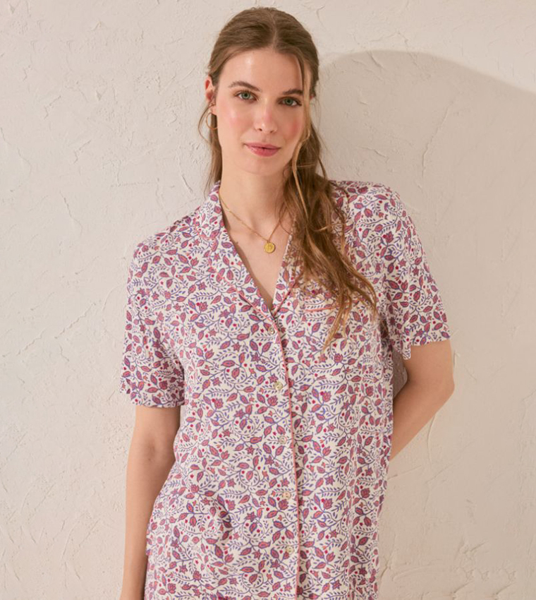 Printed Short Sleeves Viscose Pyjama Set
