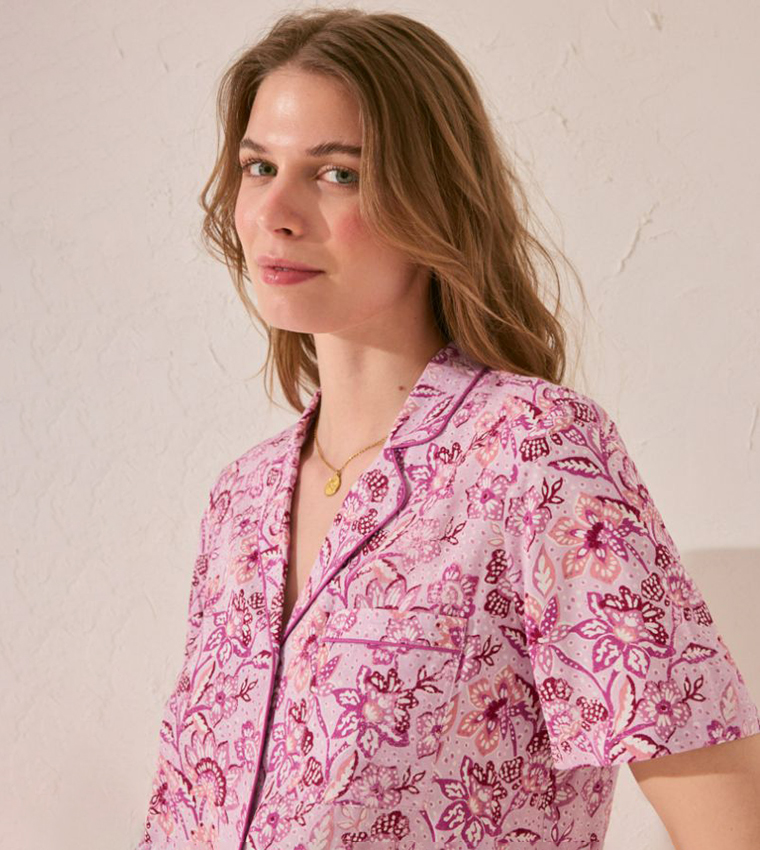 طقم بيجاما فيسكوز كابري بأكمام قصيرة وطبعة 