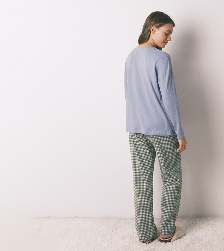 طقم بيجاما كاروهات بكم طويل 